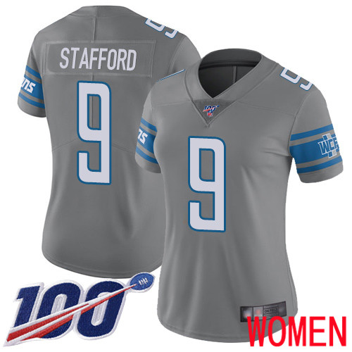 Detroit Lions Limited Steel Women Matthew Stafford Jersey NFL Football #9 100th Season Rush Vapor Untouchable